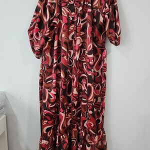 Paisley-Print Maxi Dress in Brown and Pink